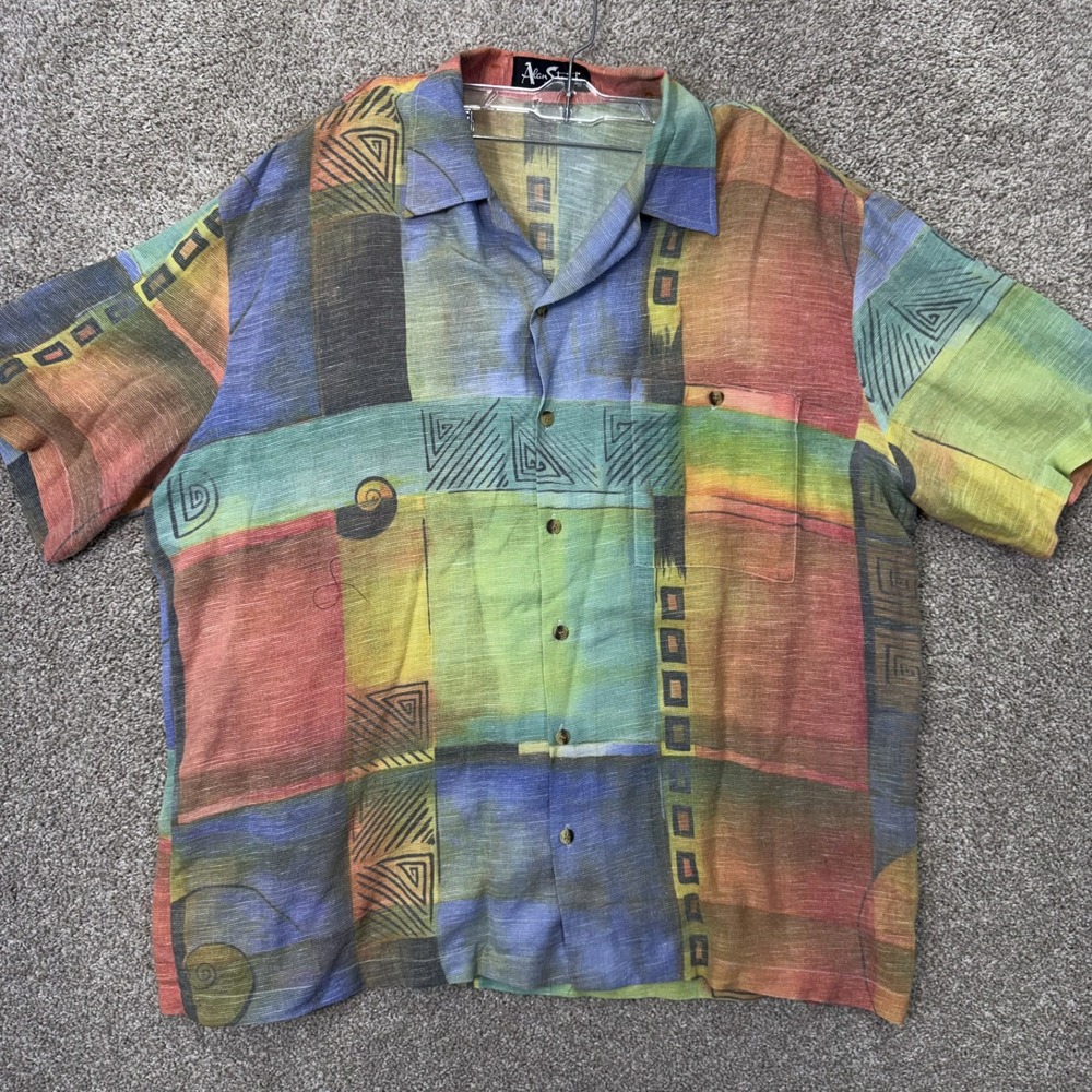 Alan Stuart Shirt Mens XL Multi Color Abstract Geometric Button Down EUC